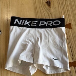 Nike Pro White Shorts with Black Waistband